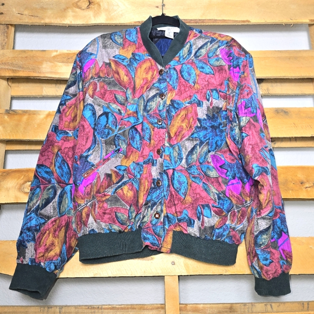 Floral Multicolor Women's 100% Silk Jacket Size:M